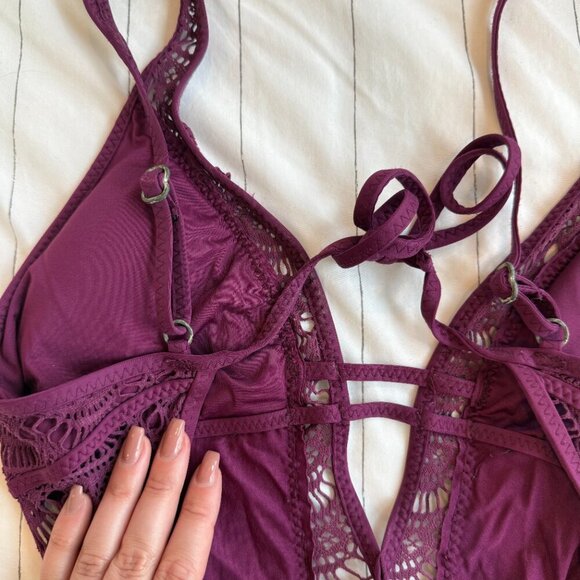 Becca Women's Color Play Crochet Plunge-Neck One-Piece Swimsuit - Medium Purple - Picture 7 of 9